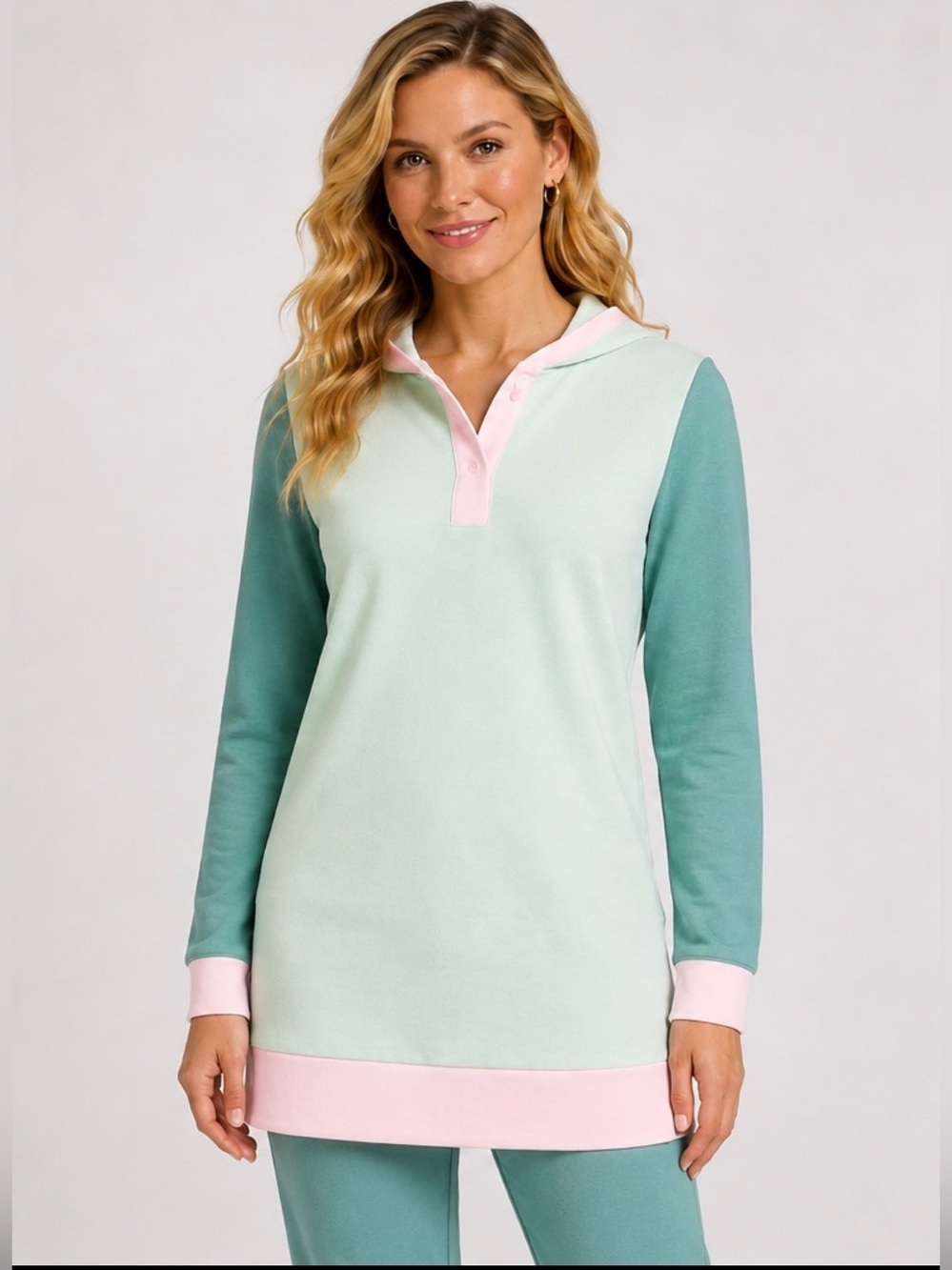 LandsEnd HOODIE TUNIC Women’s FRENCH TERRY Generous Relaxed Fit 29.5” Long